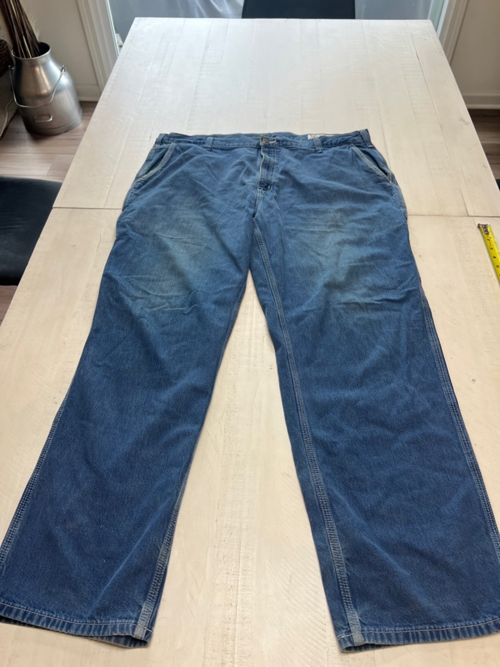Carhartt Dungaree Fit Men's Blue Denim Jeans Straight Cargo Pocket Comfort